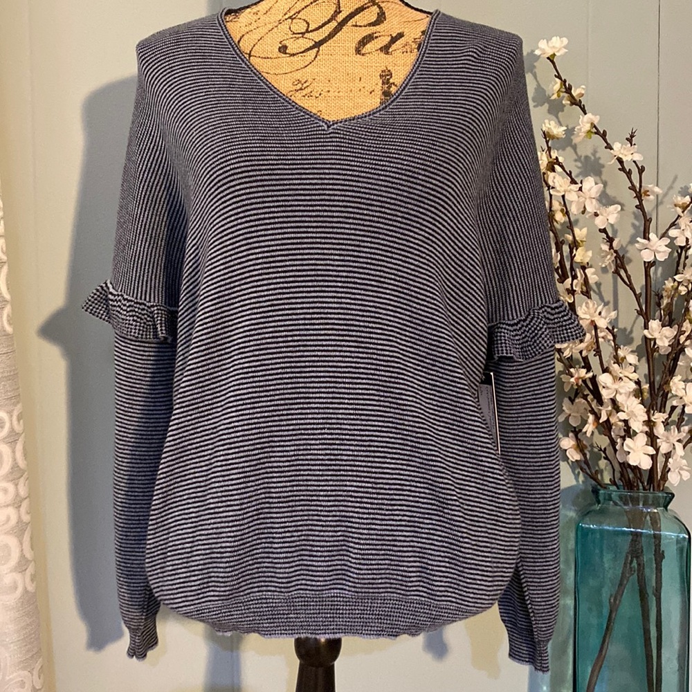 Romeo + Juliet Couture (Nordstrom) Striped Ruffle Sleeve Sweater